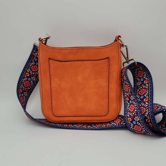 Orange Crossbody Bag with Floral Strap - Picture 1 of 5